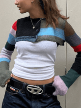 Bolero-Cardigan mit Farbblock-Streifen und langen Ärmeln